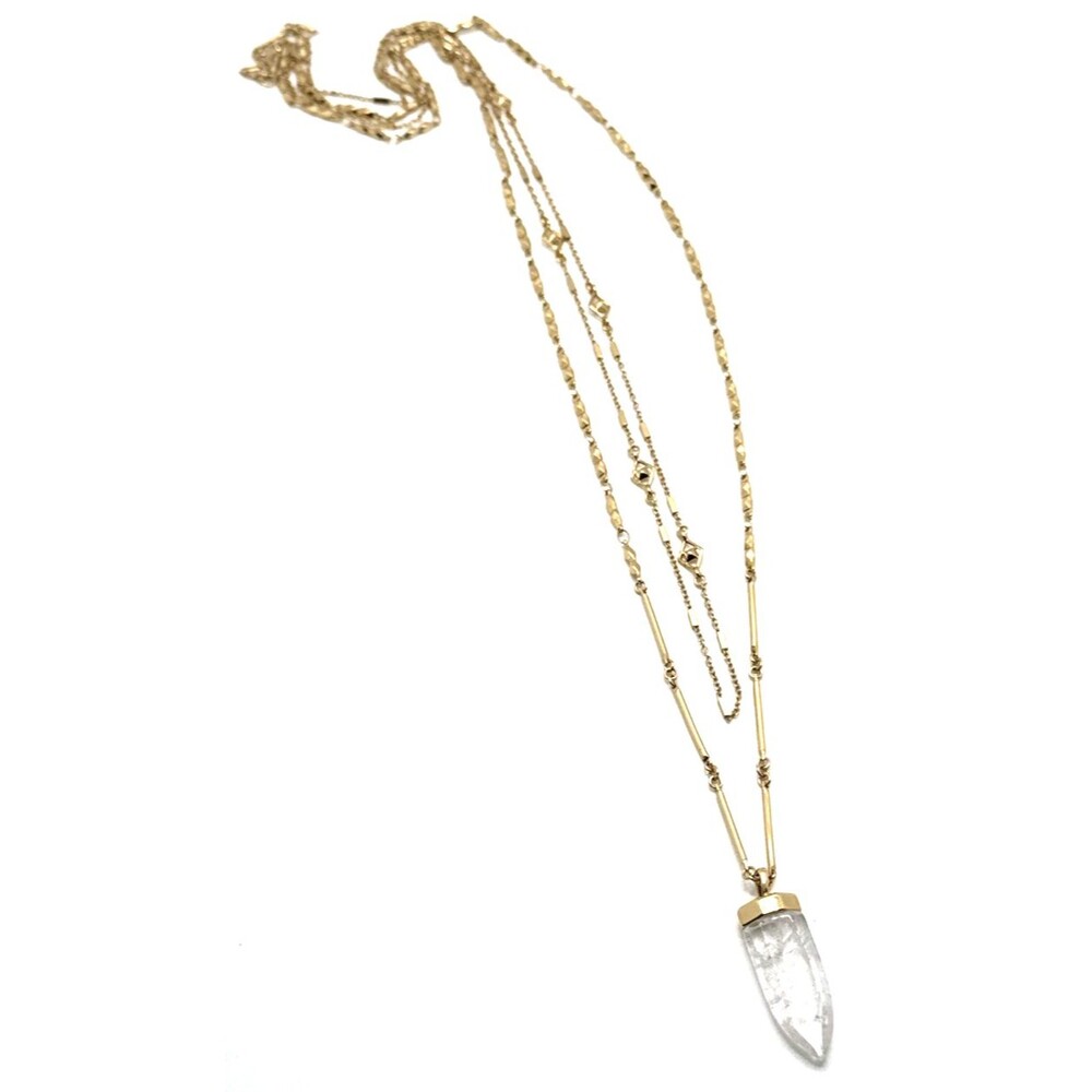 STELLA and DOT Gold Plated Rock Quartz Crystal Pendant Necklace Double Strand